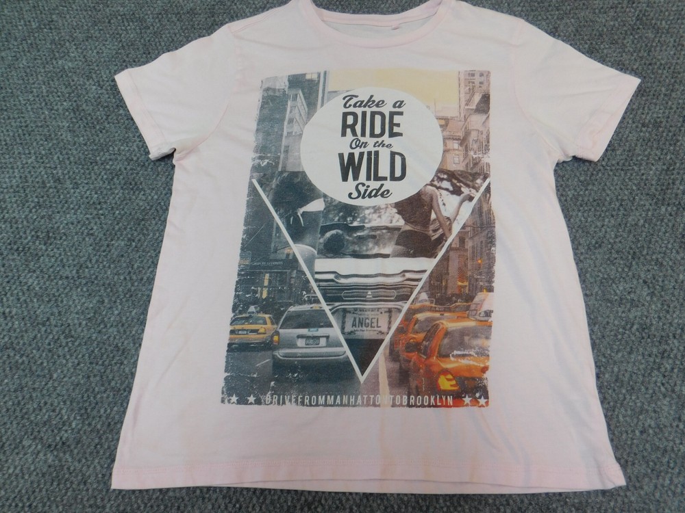 Take a ride on the wild side Mens T shirt M pink graphic logo regular