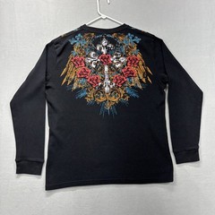 Vintage MMA Elite Black Thermal Shirt Mens XL Long Sleeve Cross Rose Chain Y2K