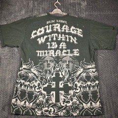 Black Label Men’s XL Graphic T-Shirt Green Y2K Gothic Distressed Biker