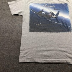 Vintage Military Shirt Mens Large Gray Airplane WWII 90s Diamond Star Corsair