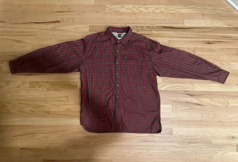 The North Face Mens Large Flannel Shirt Brown Red Plaid Button Up Long Sleeve