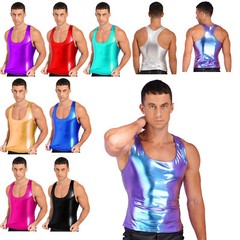 Mens Shiny Metallic Sleeveless Racer Back Slim Fit Camisole Tank Tops Vest Tops