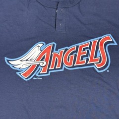 Vintage 2000 Russell Athletic Anaheim Angels Henley Jersey Shirt XXL Navy Blue