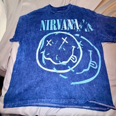 Nirvana Graphic T-Shirt Mens XL Blue Excellent Mineral Wash Smiley Face Logo