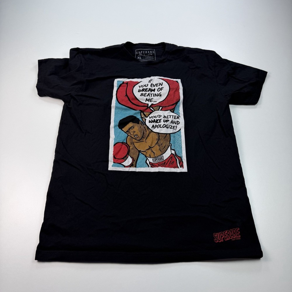 Super Rage Muhammed Ali Graphic Shirt Mens Extra Large XL Black Crew Neck Cotton