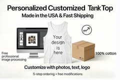 Soft 100% Cotton Men’s Tank Top – Custom Print Your Logo or Text – Personalized