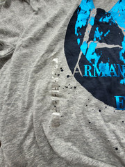 NWT Armani Exchange Heather Gray Blue Foil Graphic V Neck Logo Tee T Shirt Sz L