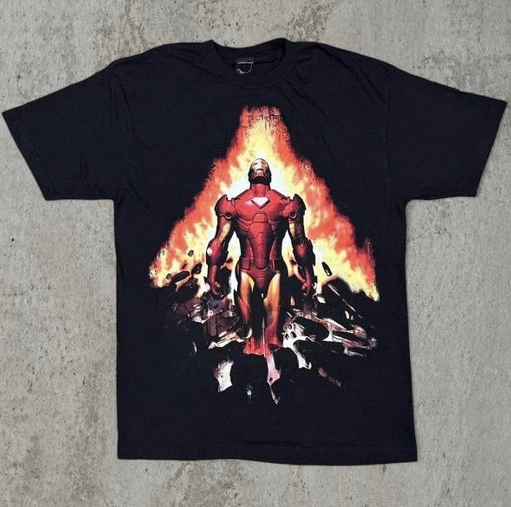 Vintage 2000s Marvel Iron Man Black Cotton T-shirt Size L Mad Engine