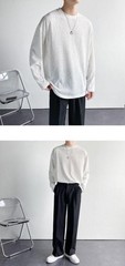 Men’s T-shirt Candy Color Thin Round Neck Loose Long Sleeve Tops Casual Pullover