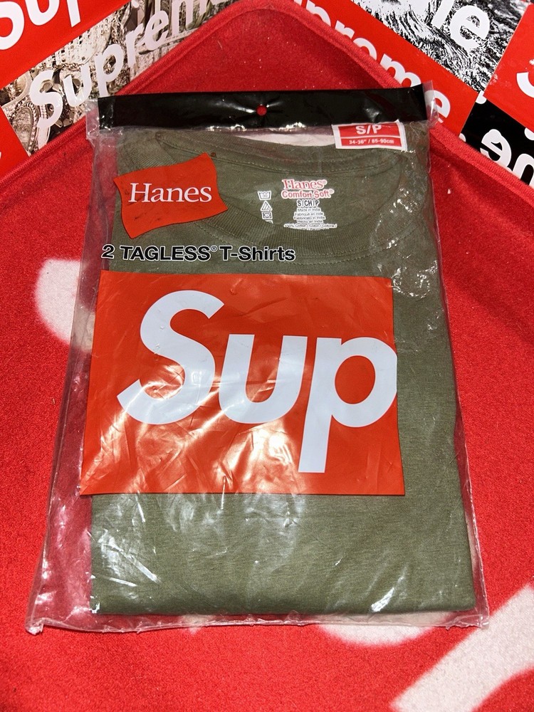 Supreme Hanes Tagless Tees SS22 Olive size Small NEW
