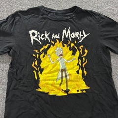 Rick and Morty T-Shirt Mens Size S Black Graphic Fire Rick Sanchez Adult Swim
