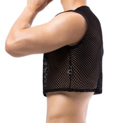 Men Mesh Mini Vest Crop Tops Sexy Muscle Sports Gym Transparent Fishnet T-Shirts