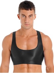 US Men’s Glossy Stretchy Crop Top Bodybuilding Gyms Half Undershirts Sportwear