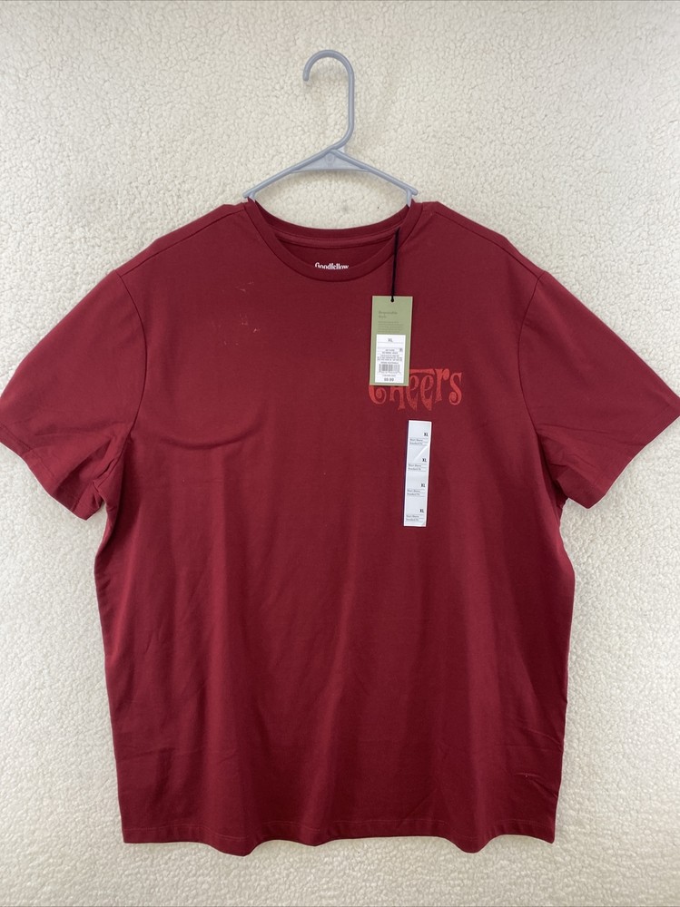 Goodfellow & C Red Men’s T Shirt “Cheers” Short Sleeve NEW w/Tags Size X-Large