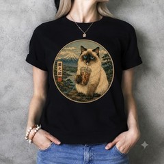Vintage Japanese Ragdoll Shirt Iced Coffee Cat Asian Art Cat Tee