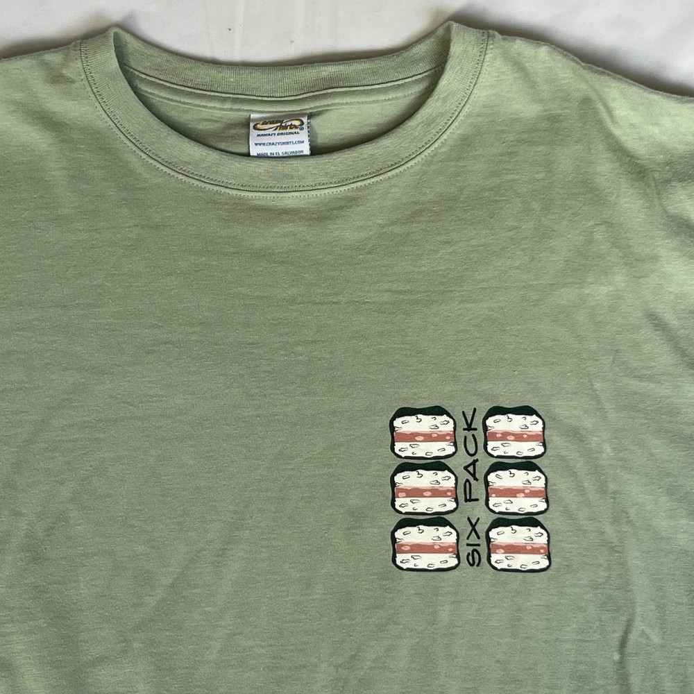 Crazy Shirts Hawaii Shirt 2XL Green Six Pack Musubi Snack Gym Workout 3149