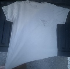 Fruit of the Loom beige t-shirt with embroidered grasshopper on pocket, size M