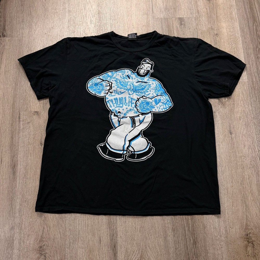 Lowbrow Art Thug Life Adi Black Tee Tattooed Bluto Brutus Popeye Shirt 2XL