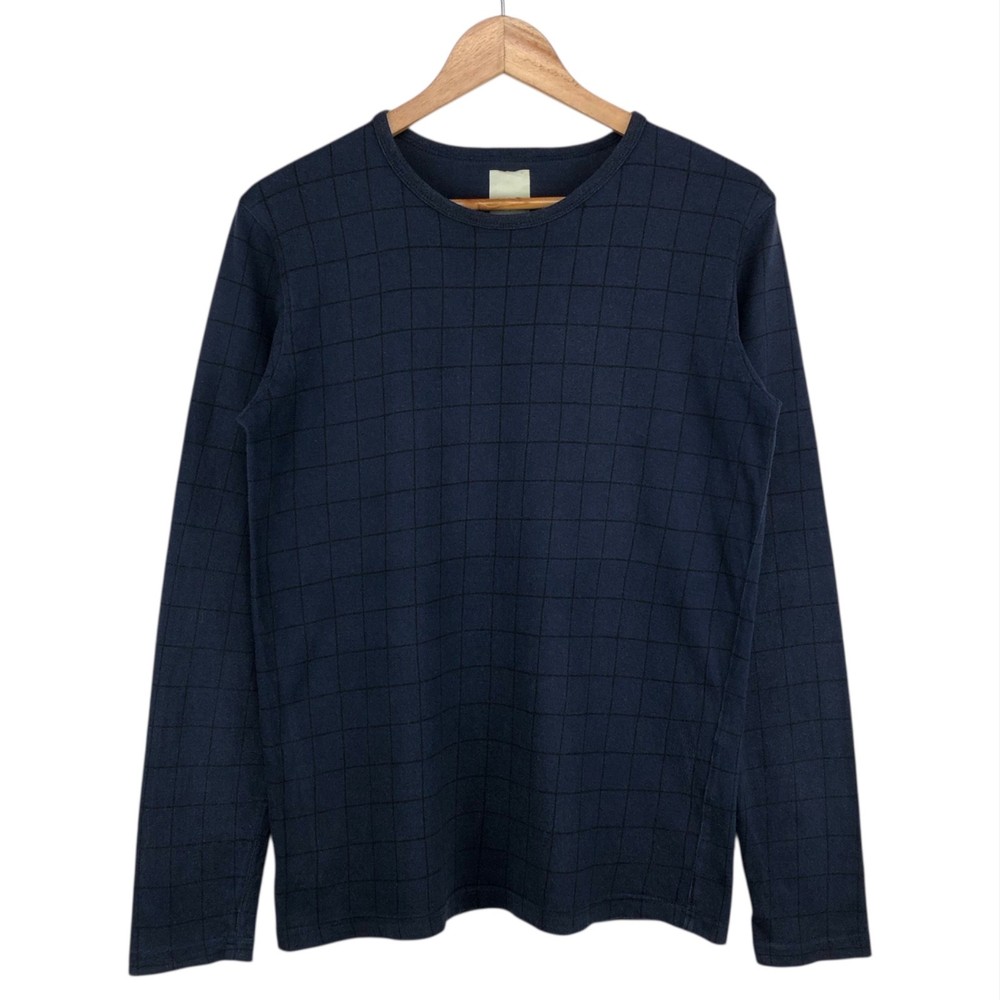 Vintage Yohji Yamamoto AAR Yohji Design Studio Blue Plaid Long Sleeve Tee Shirt
