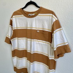Quiksilver Men’s Brown Striped San Miguel Short Sleeve Pocket Tee Shirt Sz L EUC