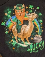 St. Patrick’s Day Cat Lucky T -Shirt XL Unicorn Llama