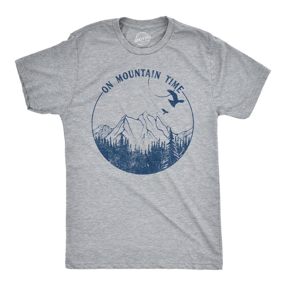 Mens On Mountain Time T shirt Cute Hiking Camping Gift Happy Camper Tee for Guys