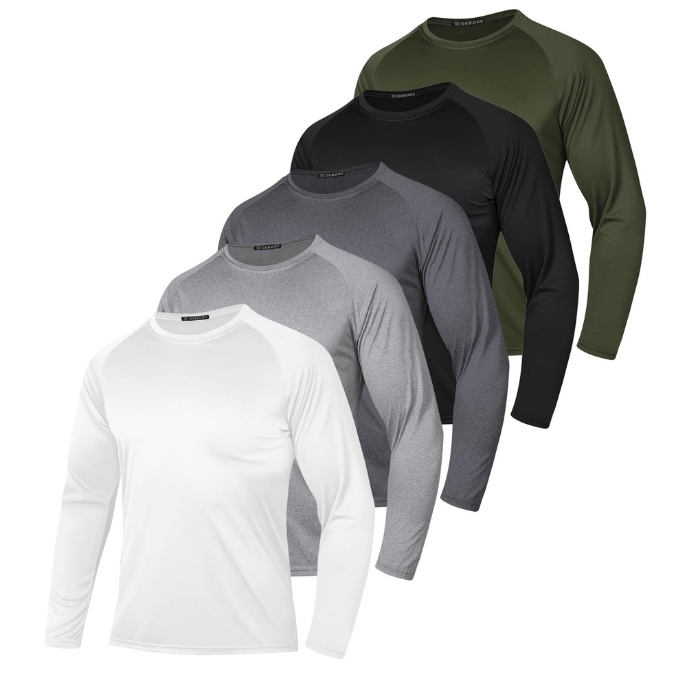 Men Long Sleeve Shirts Moisture Wicking UPF Sun Protection Tee Quick Dry Work…