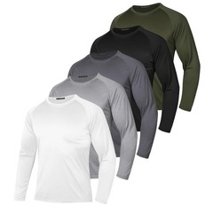 Men Long Sleeve Shirts Moisture Wicking UPF Sun Protection Tee Quick Dry Work…