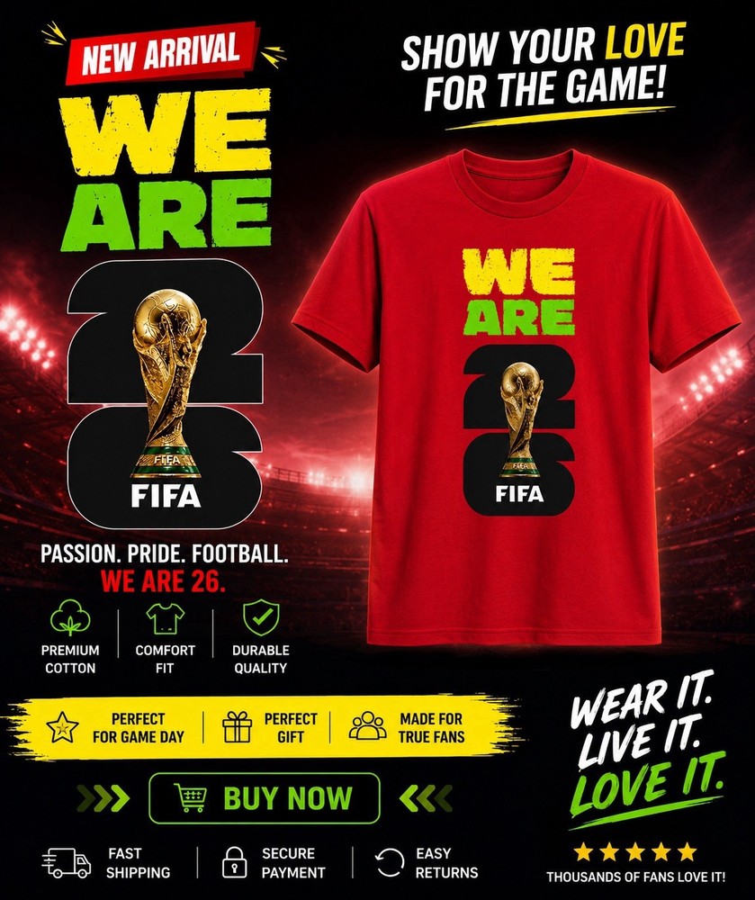 FIFA We Are 26 World Cup Trophy Graphic T-Shirt Unisex XL Red Cotton