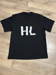 Helmut Lang Crinkle Crumple Logo Luxury Designer Black Tee Authentic Size Large
