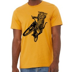 Cat Riding a Bicycle men’s Tshirt- Kitten Wheelie Tee shirt- Eco Friendly
