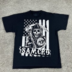 Sons of Anarchy Shirt Mens Large Black SAMCRO Reaper American Flag Graphic Tee