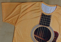 Men’s Guitar t shirt from Garment One, XL, gold w/ black, silky synthetic knit