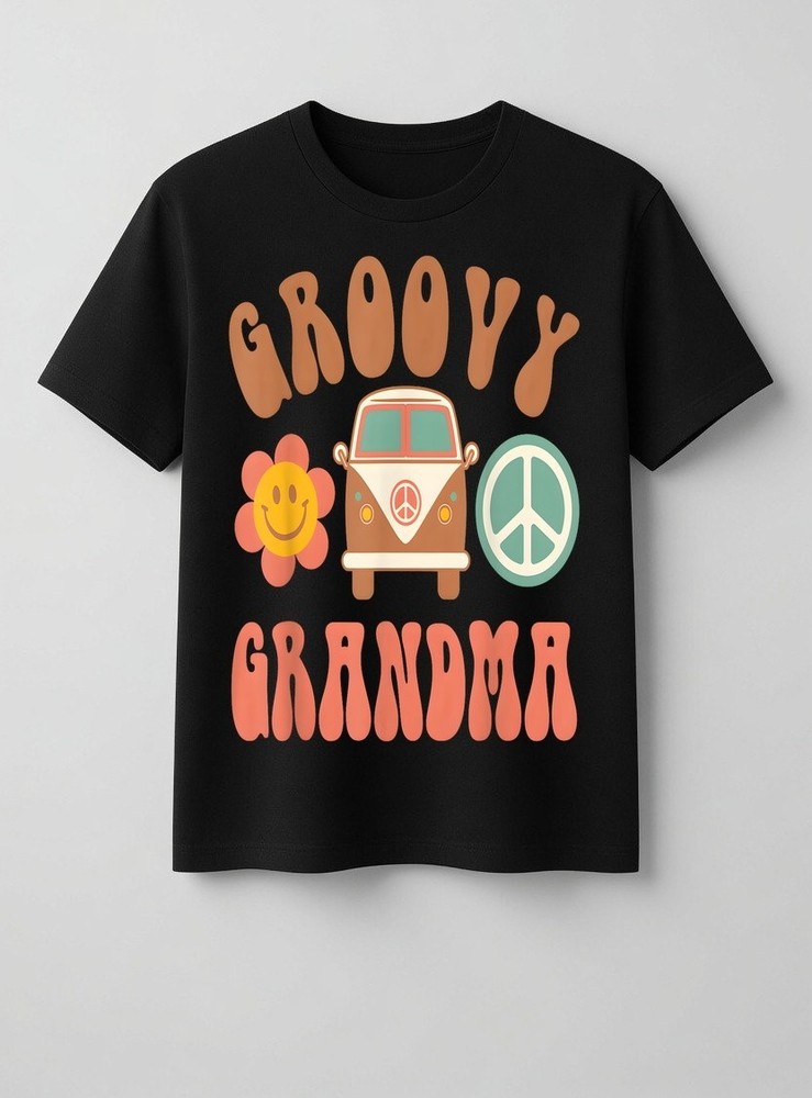 Women Retro Groovy Grandma Family Birthday Party Graphic T-Shirt