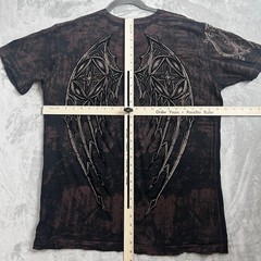 Vintage Affliction T-Shirt Mens XL Brown Felt Wings Cross Los Angeles Grunge Y2K