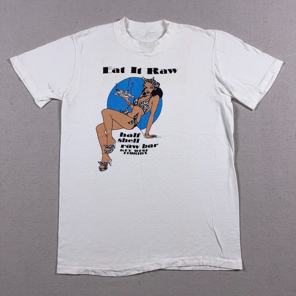 Vtg Half Shell Raw Bar T Shirt Mens XS/S Pinup Key West Florida Single Stitch
