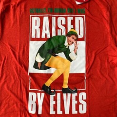 Elf Movie Raised by Elves Red Christmas Shirt NEW LARGE