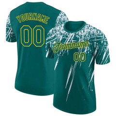 Custom Teal Yellow Distressed Art Shirt Unique Birthday Gift For Women