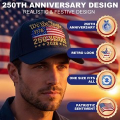 250th Anniversary USA Hat Patriotic Embroidered Baseball Cap Adjustable Anniv…