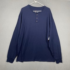 Hanes Henley Shirt Beefy Mens Size 2XL Blue 3 button Long Sleeve Cotton NWT