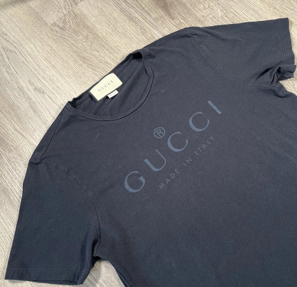 Gucci Men’s Black Logo Crew Neck Short Sleeve Cotton Jersey T-Shirt Size L Italy