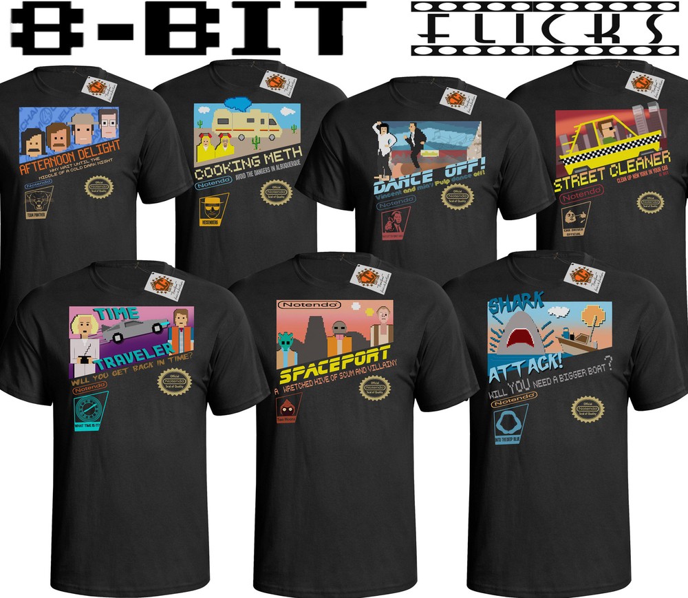 8-Bit Flicks Retro Computer Mens Quality T-Shirt Movie Inspired Choose Design