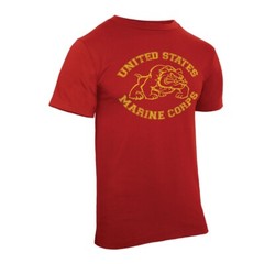 USMC Red & Gold Bulldog T-Shirt- Marine Corps Vintage Style Design Shirt