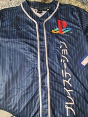 PlayStation Katakana Kanji Baseball Jersey NWT Official License Pinstripe 2 XL