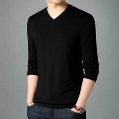 Men Men’s Long-Sleeved V-Neck Shirt T-Shirt Pure Color Casual Pullover Tops