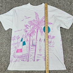 Vintage Myrtle Beach Shirt Mens Large White AOP 90s Single Stitch Palm Boat Art