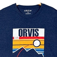 Orvis T-Shirt Mens Medium Blue Heathered Classic 1856 Fishing Graphic Mountain