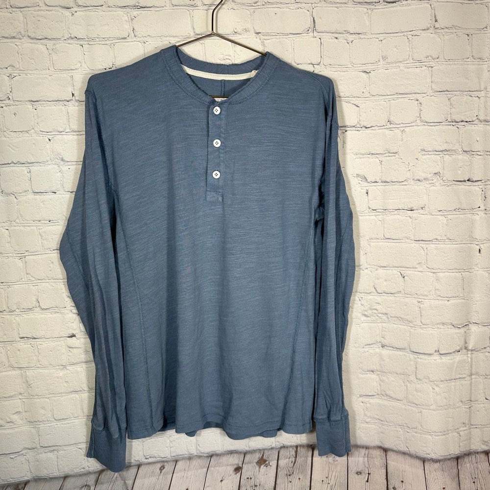 Rag & Bone Mens Long Sleeve Henley Shirt Blue Slub Knit Size Small RB Logo