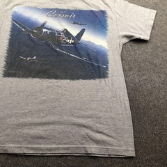 Vintage Military Shirt Mens Large Gray Airplane WWII 90s Diamond Star Corsair