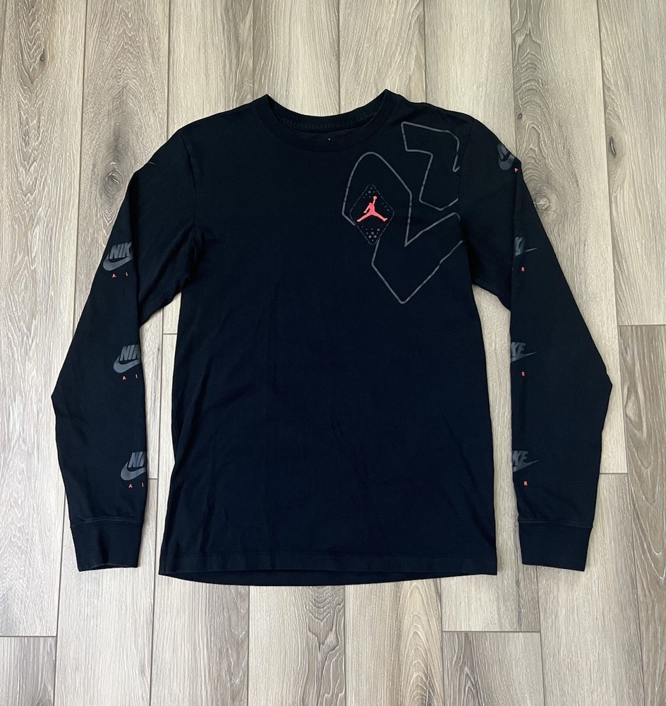 Nike Air Jordan #23 Black Long Sleeve Crewneck Tee Mens Sz Small 100% Cotton